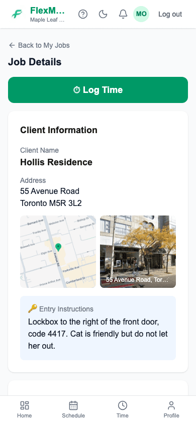 A job as a cleaner sees it: time, client, address and entry instructions